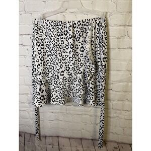 Women's Ruffle Belted Mini Skirt Blk Wht Cheetah Medium